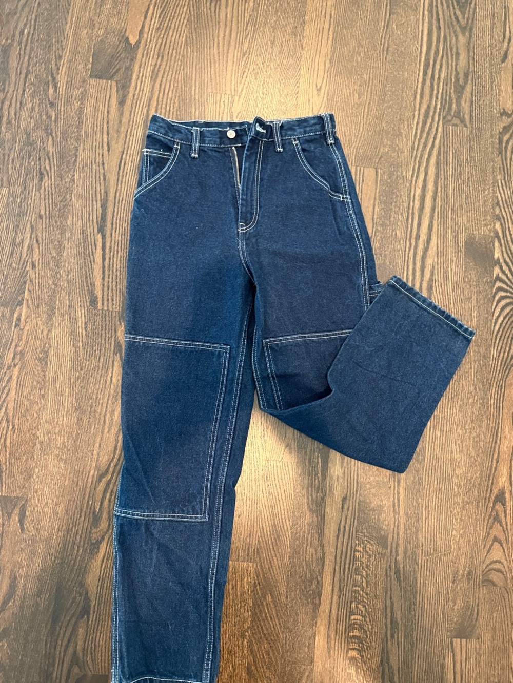 Brandy Melville Dark Blue Straight Leg Patchwork Jeans
